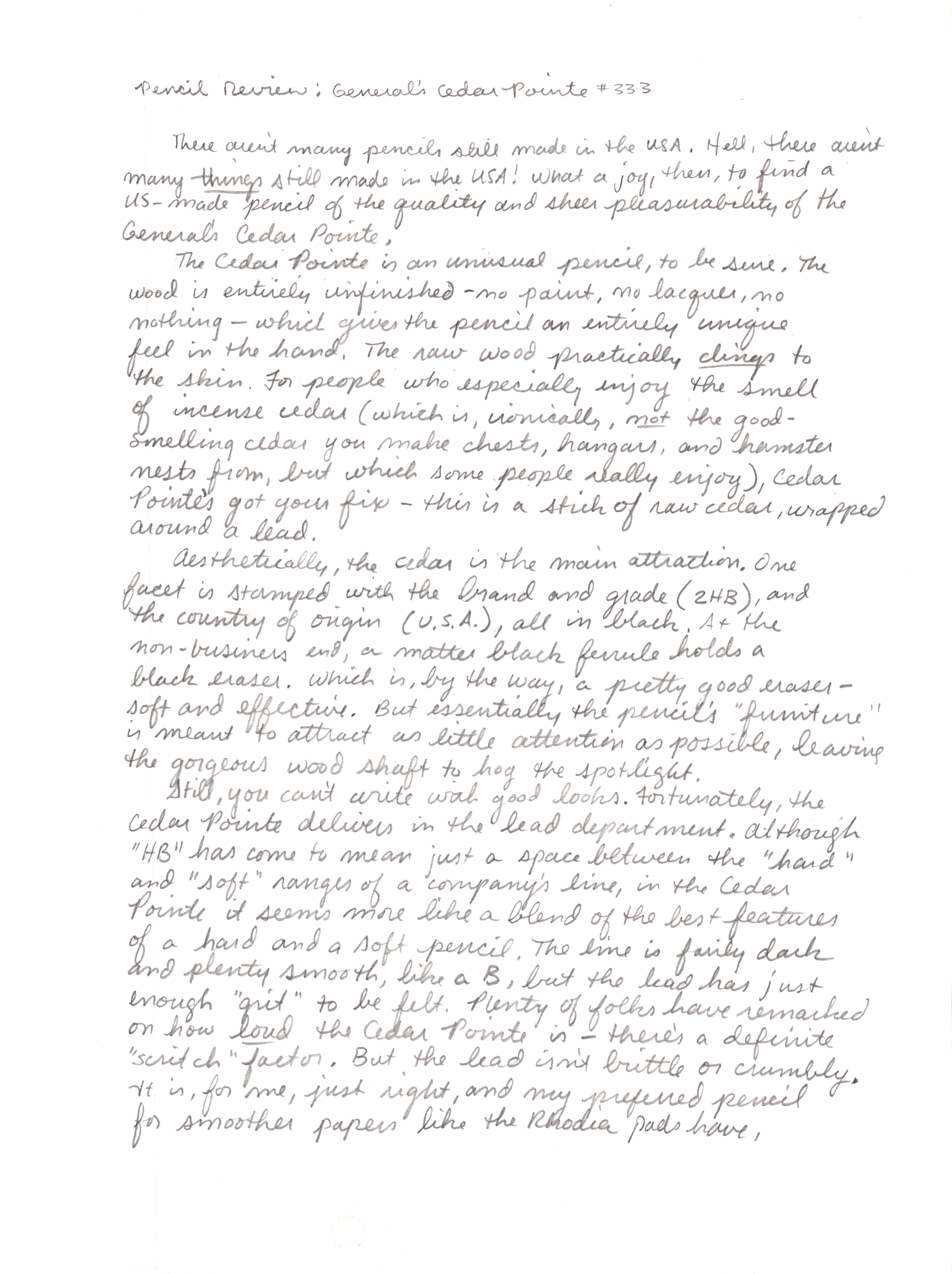 Generals Cedar Pointe handwritten review